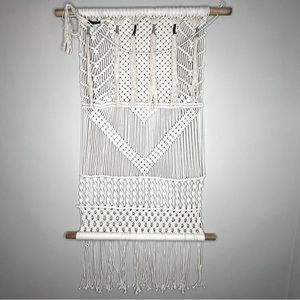 Large Vintage Macrame Knotted Wall Hanging Cream White Cotton Rope